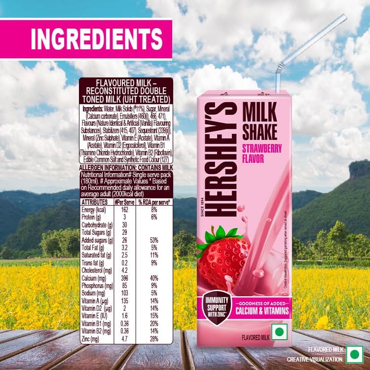 Hershey's Strawberry Flavored Milkshake, 180ml - Image 2