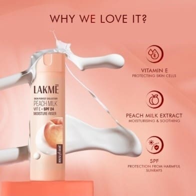 Lakme Peach Milk Moisturizer SPF 24 Sunscreen Lotion, For 12 Hrs, Sun Protection, 60 ml - Image 4