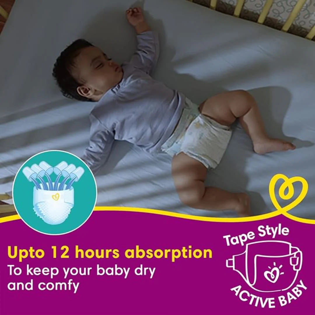 Pampers Active Baby Tape Style Diapers, Medium (M) Size, 90 Count, Adjustable Fit with 5 star skin protection, 6-11kg Diapers, Super Jumbo - Image 3