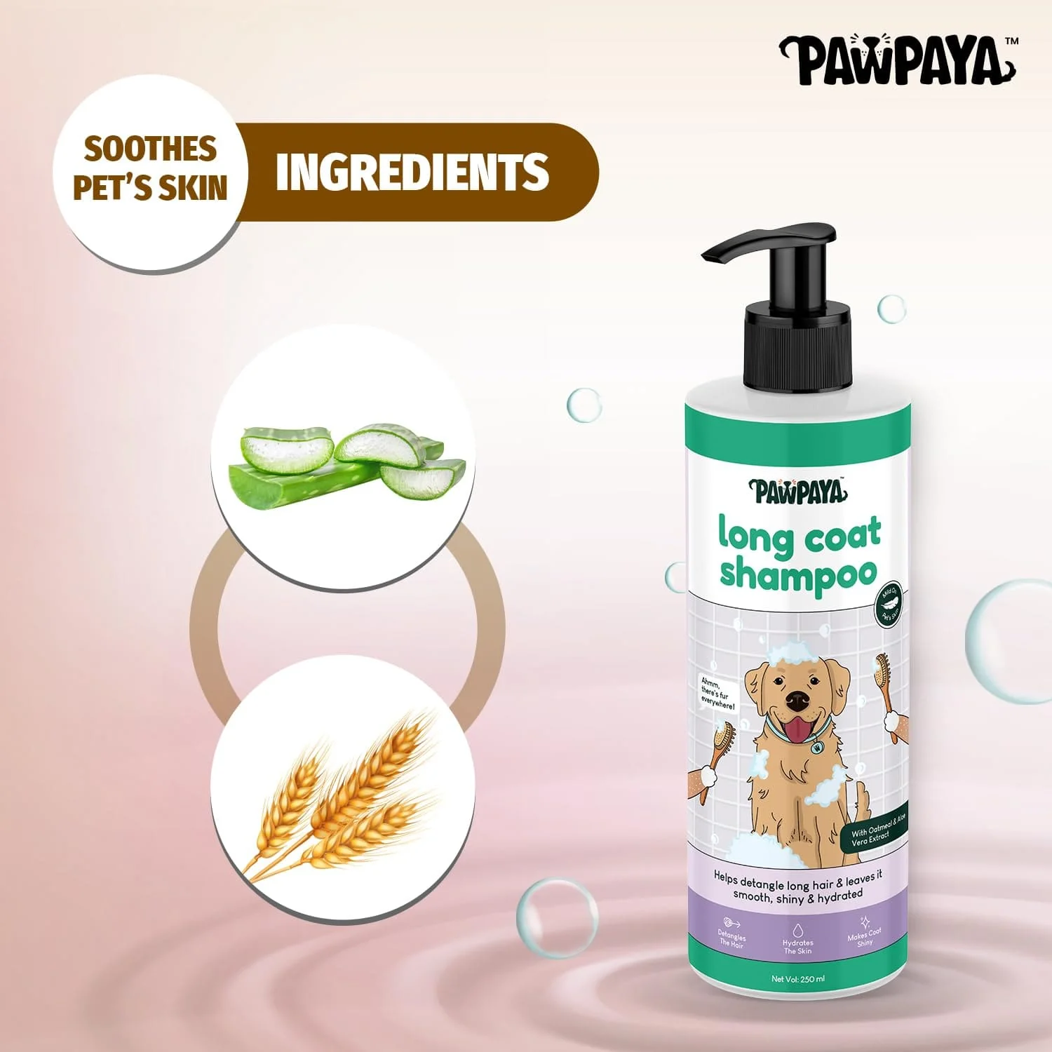 Pawpaya Long Coat Dog Shampoo, 250ml - Image 3