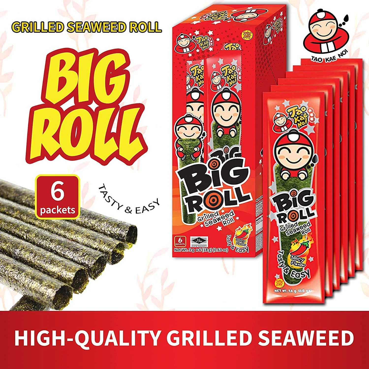 Tao Kae Noi Grilled Seaweed Big Roll Spicy Flavour, 6 x 3 g - Image 2